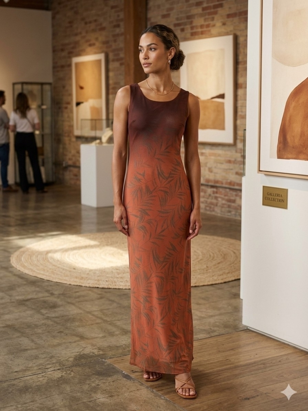 Vintage 90s Galleria Sleeveless Maxi Dress in Rust Whimsigoth Grunge Chic US12